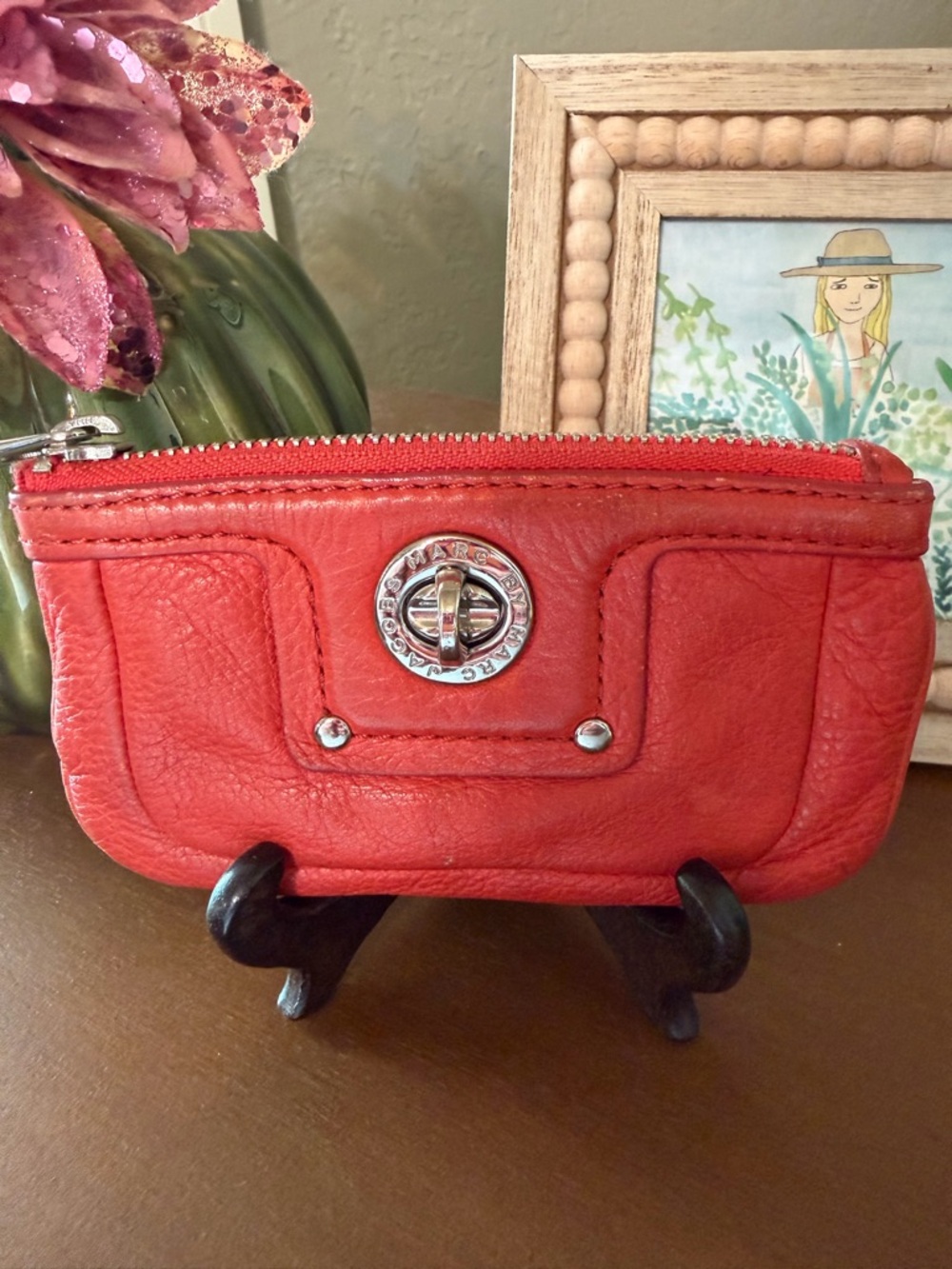 Marc by Marc Jacobs Coral-Red Pebbled Leather Zip Coin Pouch